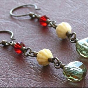 Vintage Glass Bead Earrings Antique Art Glass Unique Artisan Design